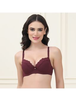 PrettyCat - Underwire Lightly Padded T-Shirt Bra with Sexy Trim Lace Brown