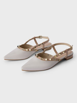 Twenty Dresses by Nykaa Fashion - Womens Beige Pointed Toe Studded Slingback Mule Flats