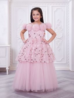 Mini Stitch - Net Woven Embellished Gown - Onion Pink