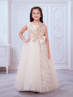 Mini Stitch - Net Woven sleeveless embelished Gown - Cream