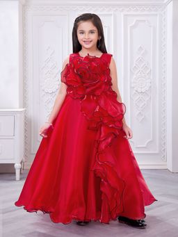 Mini Stitch - Oraganza Woven sleeveless 3D Applique Gown - Red
