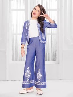 Mini Stitch - Cotton Woven 3/th Sleeves Embrodered Co-ord Set