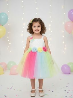 Mini Stitch - Net Sleeveless Pearl Work Party Dress- Multi-Color