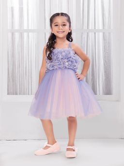 Mini Stitch - Net Woven Sleeveless Pleated Body Party Dress - Purple