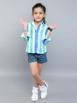 Pink Chick - Cotton Full Sleeves Striped Collared Shirt -Multi-Color