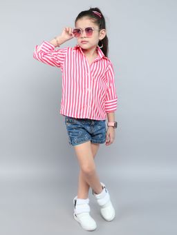 Pink Chick - Cotton Full Sleeves Striped Collared Shirt -Pink