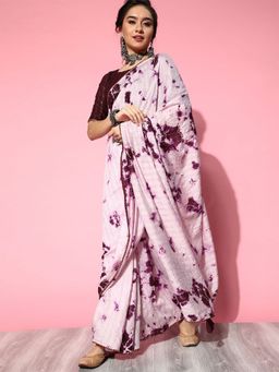 Odette - Women's Silk Blend Pink Printed Designer Saree with Unstitched Blouse
