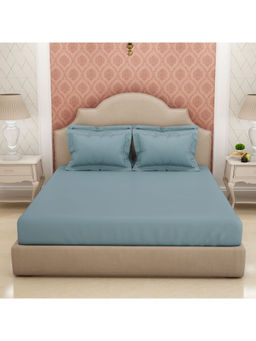 SPACES - Eminence 100% Cotton Large Bedsheets With 4 Pillow Covers 600Tc Solid Light Blue-King