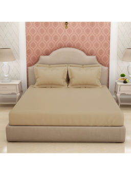 SPACES - Eminence 100% Cotton Large Bedsheets With 4 Pillow Covers 600Tc Solid Beige-King