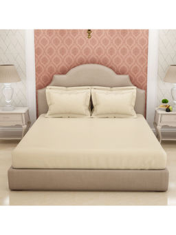 SPACES - Eminence 100% Cotton Large Bedsheets With 4 Pillow Covers 600Tc Solid Ivory-King