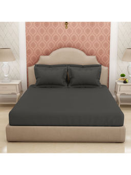 SPACES - Eminence 100% Cotton Large Bedsheets With 4 Pillow Covers 600Tc Solid Dark Grey-King