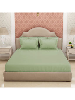 SPACES - Eminence 100% Cotton Large Bedsheets With 4 Pillow Covers 600Tc Solid Light Green-King