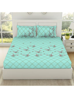 SPACES - Lattice 100% Cotton Bedsheet Whisper White with Pillow Covers Lavender (King)