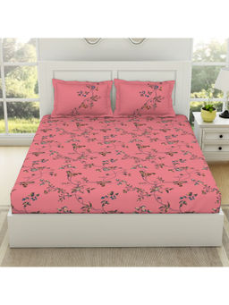SPACES - Lattice 100% Cotton Bedsheet Whisper White with Pillow Covers Pink (King)