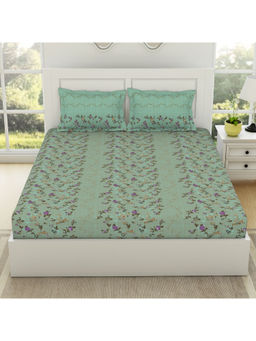 SPACES - Lattice 100% Cotton Bedsheet Whisper White with Pillow Covers Green (King)