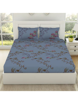 SPACES - Lattice 100% Cotton Bedsheet Whisper White with Pillow Covers Purple (King)