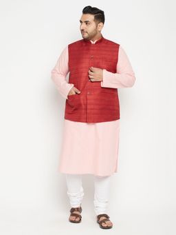 Vastramay - Men Pink Cotton Blend Jacket Kurta Churidar