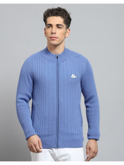 Monte Carlo - Mens Solid Blue Round Neck Full Sleeve Jacket