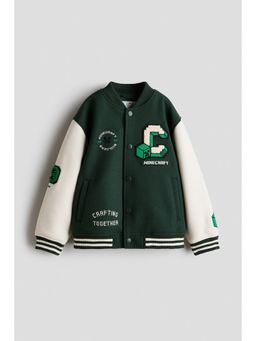 H&M - Boys Green Motif-Detail Baseball Jacket
