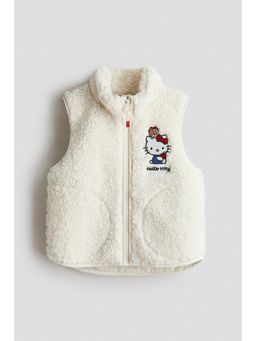 H&M - Girls White Motif-Detail Teddy Gilet Jacket