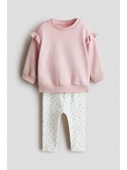 H&M - Girls White 2-Piece Frill-Detail Cotton Set