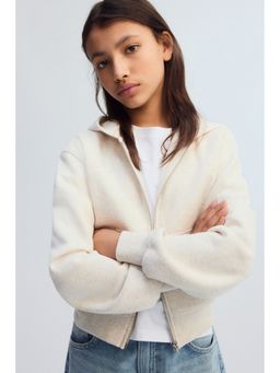 H&M - Girls White Zip-Through Brushed-Inside Hoodie