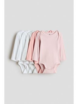 H&M - Girls Pink 5-Pack Envelope-Neck Cotton Bodysuits