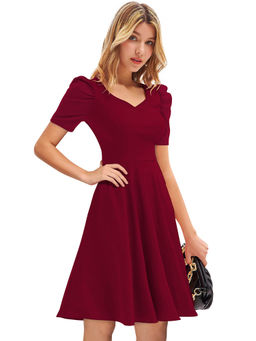 Odette - Maroon Skater Dress for Women