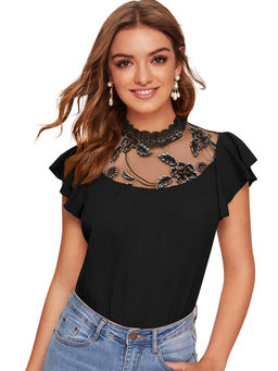Odette - Black Knit Fabric Top for Women