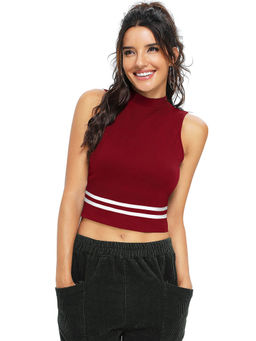 Odette - Maroon Knit Fabric Crop Top for Women