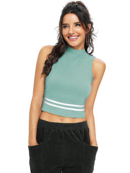 Odette - Light Green Knit Fabric Crop Top for Women