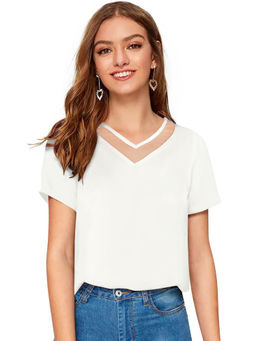 Odette - White Knit Fabric Top for Women