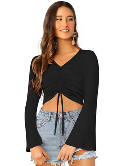 Odette - Black Knit Fabric Crop Top for Women