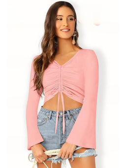 Odette - Peach Knit Fabric Crop Top for Women
