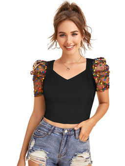 Odette - Black Knit Fabric Crop Top for Women