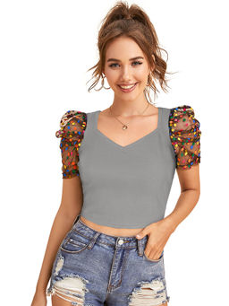 Odette - Grey Knit Fabric Crop Top for Women