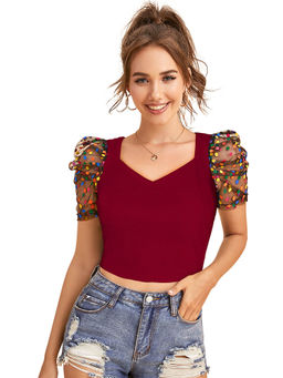 Odette - Maroon Knit Fabric Crop Top for Women