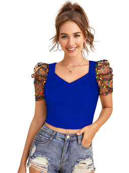 Odette - Royal Blue Knit Fabric Crop Top for Women