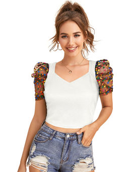 Odette - White Knit Fabric Crop Top for Women