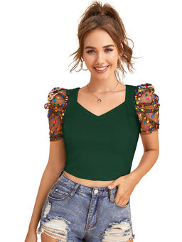 Odette - Green Knit Fabric Crop Top for Women