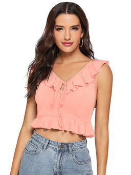 Odette - Peach Knit Fabric Crop Top for Women