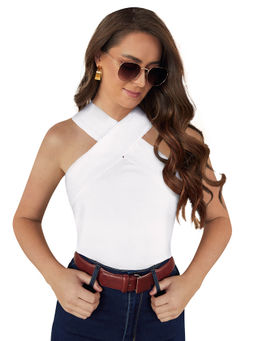 Odette - White Knit Fabric Top for Women