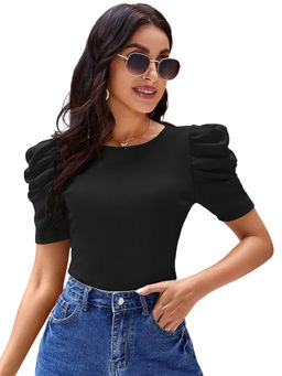Odette - Black Knit Fabric Top for Women