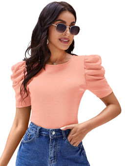 Odette - Peach Knit Fabric Top for Women