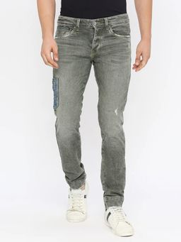 Spykar - Men Dark Olive Cotton Comfort Fit Mildly Distressed High Rise Jeans-(Trooper)