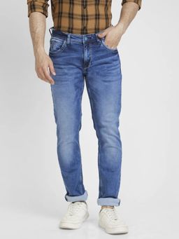 Spykar - Men Mid Blue Cotton Regular Fit Clean Look Mid Rise Jeans - (Rover)