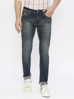 Spykar - Men Dark Blue Cotton Regular Fit Clean Look Mid Rise Jeans-(Rover)