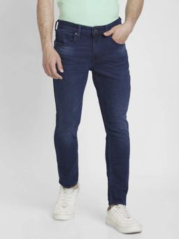 Spykar - Men Dark Blue Cotton Stretch Slim Fit Clean Look Mid Rise Jeans - (Kano)