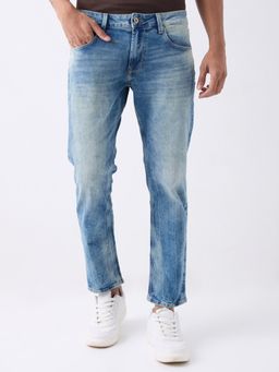 Spykar - Men Regular Fit Mid-Rise Low Distress Heavy Fade Jeans