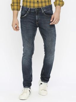 Spykar - Men Dark Blue Cotton Stretch Slim Fit Clean Look Low Rise Jeans